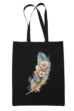 Prakrut India Cotton Canvas Tote Bag with Zipper & Inner Pocket, Floral Feather Artwork Print