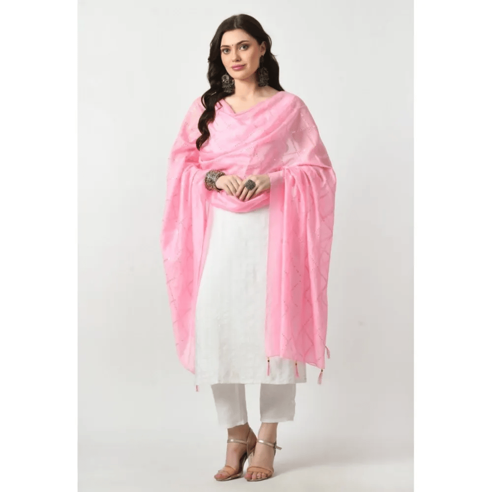 Generic Women's Chanderi Self Design Dupatta (Pink, Length:&nbsp;Free Size)