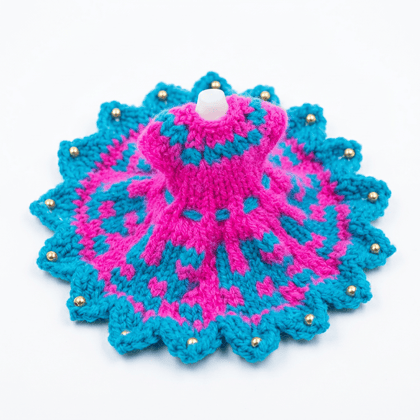 Handmade Woolen Laddu Gopal Poshak Size No. 2 – Pink Blue Swastik Design Handmade Woolen Laddu Gopal Poshak Size No. 2 – Pink Blue Swastik Design