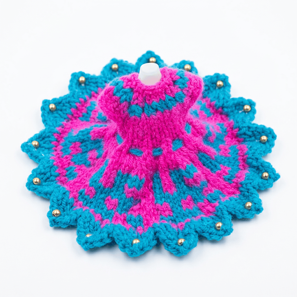 Handmade Woolen Laddu Gopal Poshak Size No. 2 – Pink Blue Swastik Design