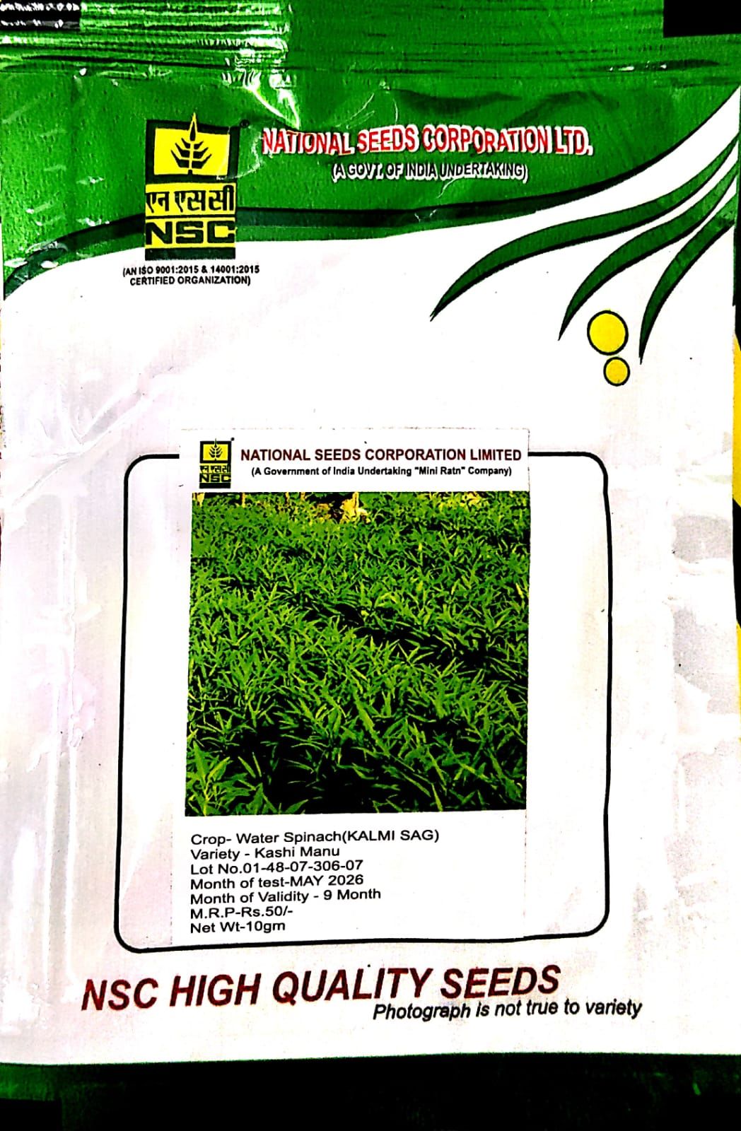 NSC WATER SPINACH ( KALMI SAAG) VARIETY KASHI MANU HIGH QUALITY T/L SEED 10 GMS POUCH
