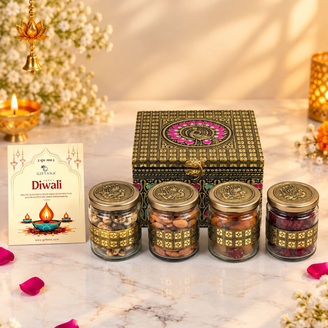 Peacock Jar 4 – Dry fruit diwali gift hamper