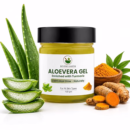 Pure Aloe Vera Skin Gel with Turmeric | Aloe Vera Gel For Face & Hair, For Acne, Glowing Skin, Hair Growth, Dark Circles & Sunburn Relief | All Skin Types 