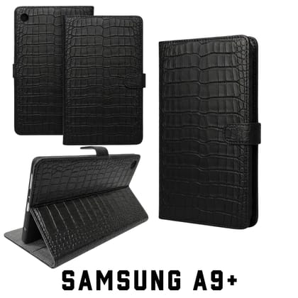 fonfox  Premium  tablet  flip Cover Compatible With  SAMSUNG A9+  tablet  | Premium Croc Texture Leather Case with Magnetic Lock & Stand | Shockproof Protective Wallet Case