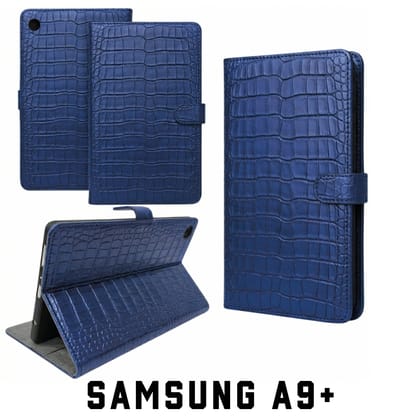 fonfox  Premium  tablet  flip Cover Compatible With  SAMSUNG A9+  tablet  | Premium Croc Texture Leather Case with Magnetic Lock & Stand | Shockproof Protective Wallet Case