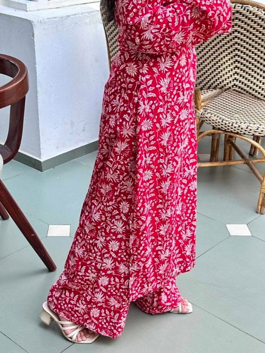 Women's Red Floral Print Kurta Set