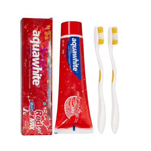 Aquawhite – Red Gel Max Toothpaste With Free 2 Toothbrushes (2U X 150Gms)