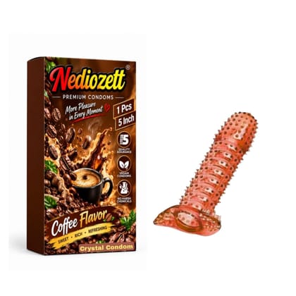 Nediozett Coffee Flavor Crystal Condom For Long Last Action Silicone Reusable Condom Extra Dotted 5 inch (Pack of 1)