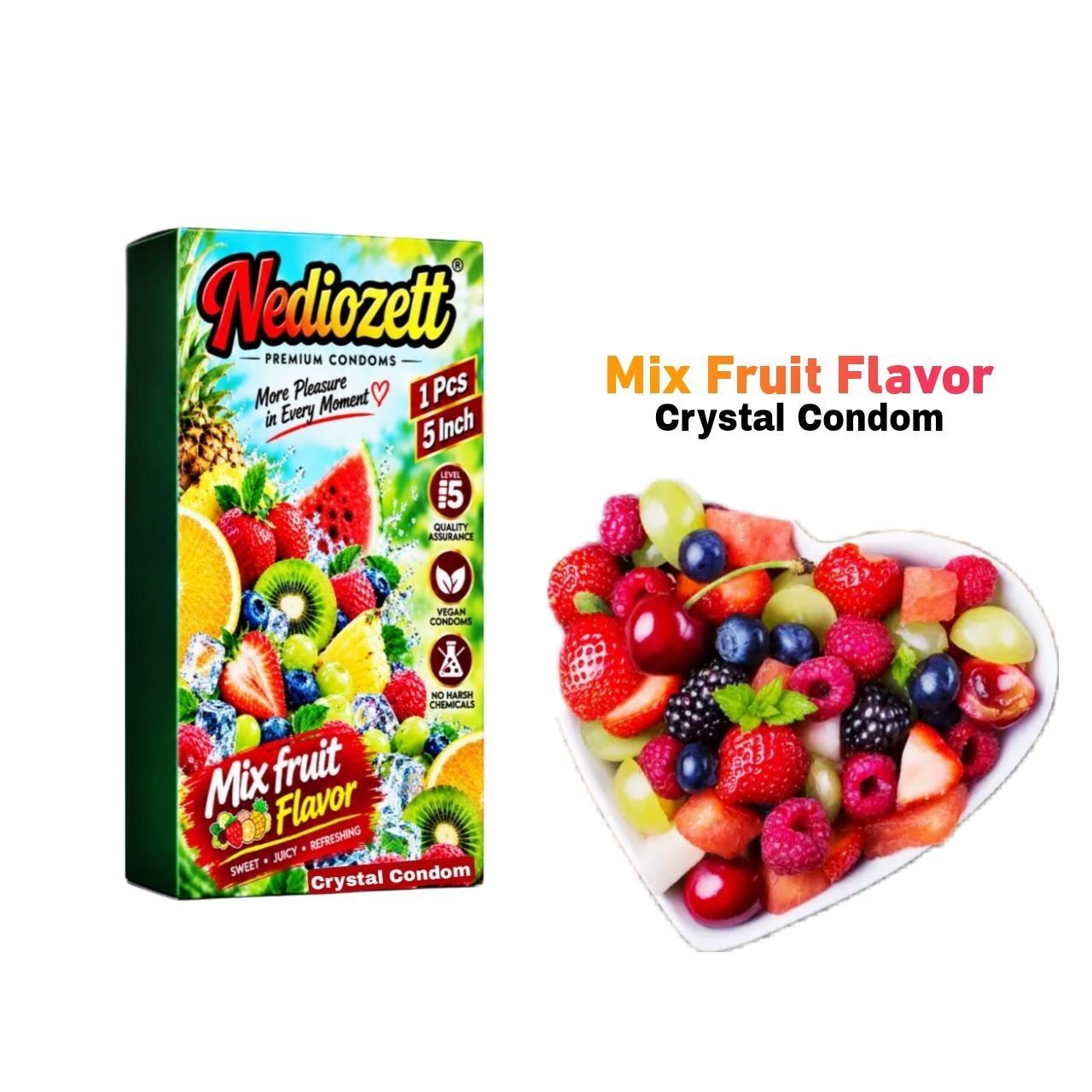 Nediozett Mix Fruit Flavor Crystal Condom For Long Last Action Silicone Reusable Condom Extra Dotted 5 inch (Pack of 1)
