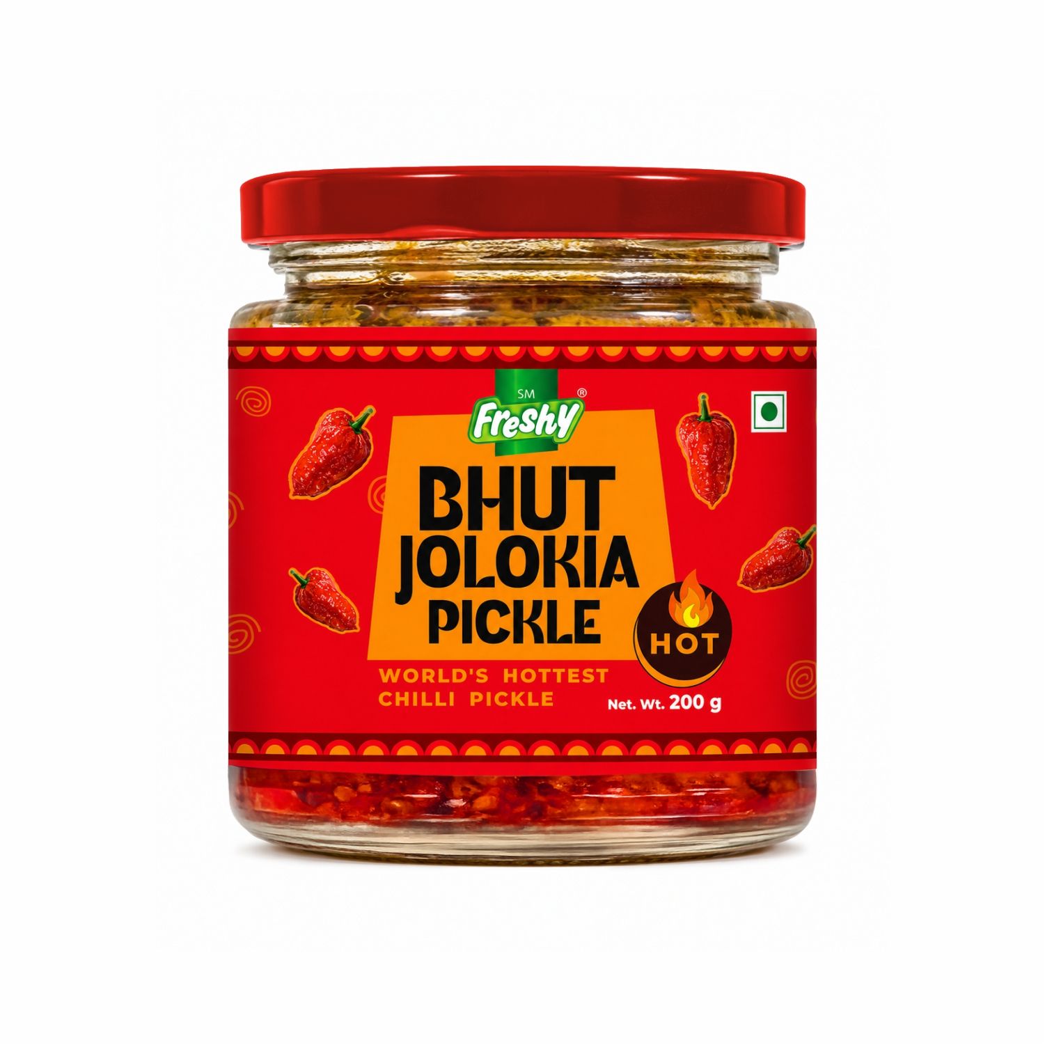 SM Freshy Bhut Jolokia Ghost Pepper Pickle 200g, Spicy Assamese Chilli Achaar, Fiery Hot Pickle, Authentic Assam Style, Heat Level 5/5