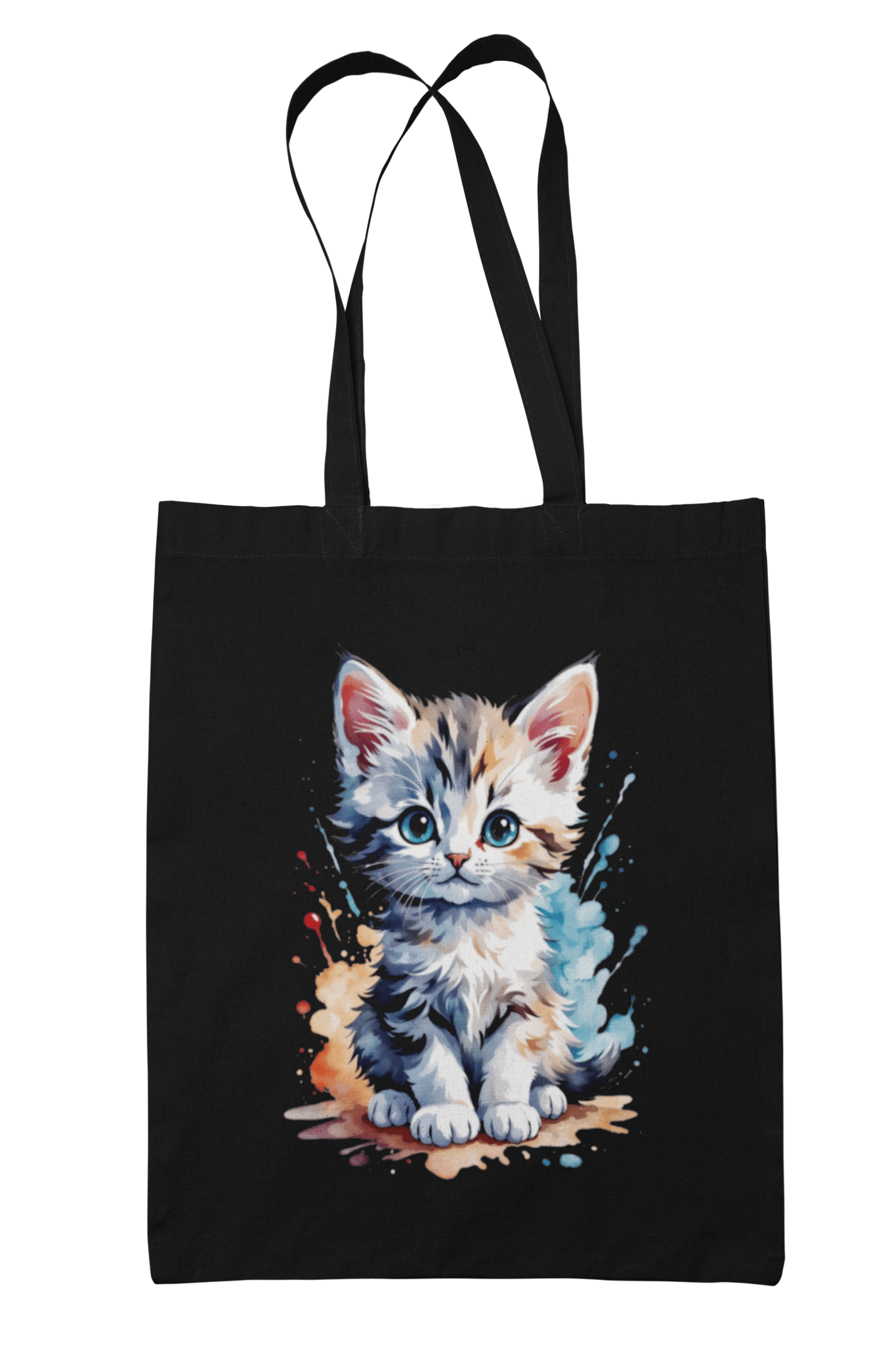 Prakrut India Cotton Canvas Tote Bag with Zipper & Inner Pocket, Cute Kitten Art Print