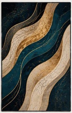 Abstract Teal and Gold Wave Wall Art Framed Canvas Print
