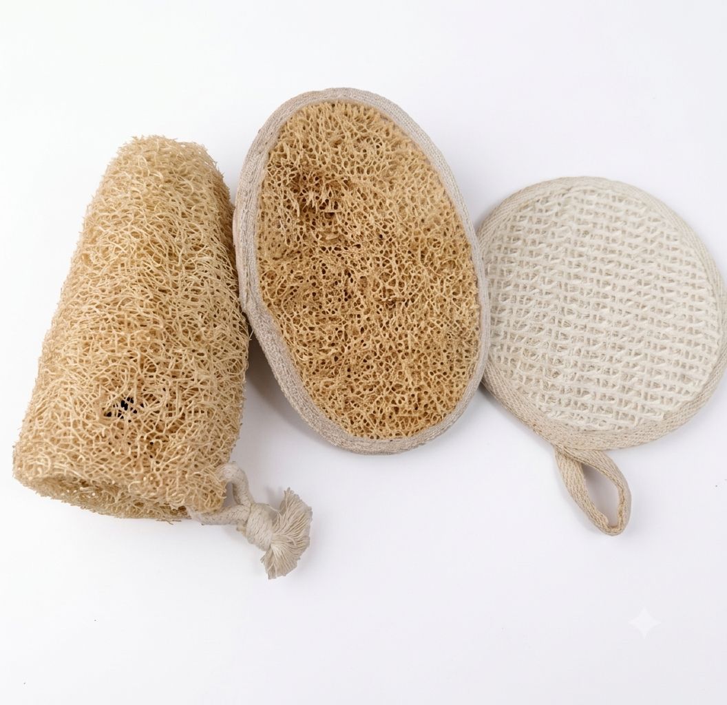  Lifeori 3-Piece Bath Loofah Combo – Natural Ramie Round & Oval Body Scrubbers with Disposable Loofah | Body Exfoliation & Deep Cleansing | Pack of 3