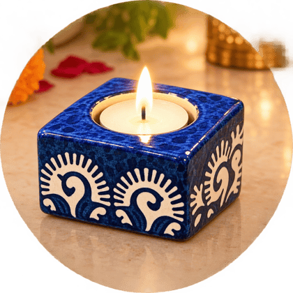DHRUVINSRI Handmade Ceramic Diya & Tealight HolderI Reusable, Ecofriendly  | Decorative Multi-Purpose Festive Home Decor-1 Pc