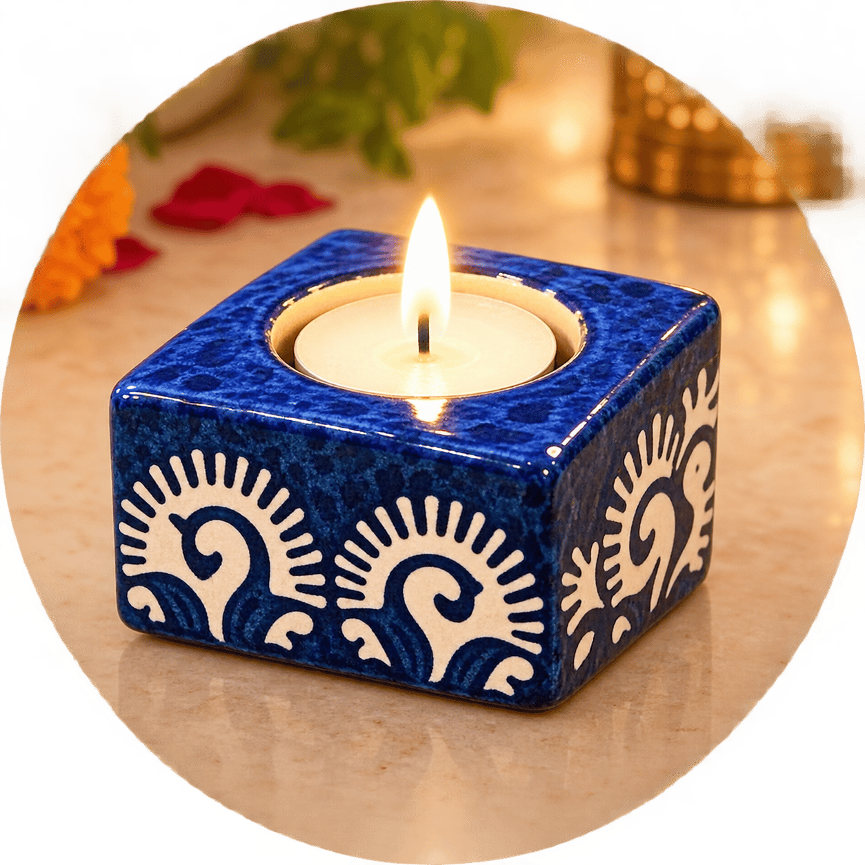 DHRUVINSRI Handmade Ceramic Diya & Tealight HolderI Reusable, Ecofriendly  | Decorative Multi-Purpose Festive Home Decor-1 Pc