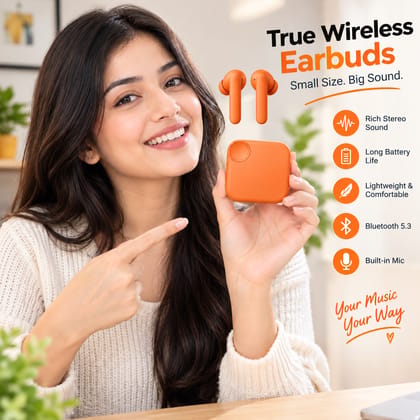 Wireless Bluetooth Earbuds with Charging Case, True Wireless Stereo (TWS) Earphones, In-Ear Design, Built-in Microphone, Compact & Lightweight – Orange