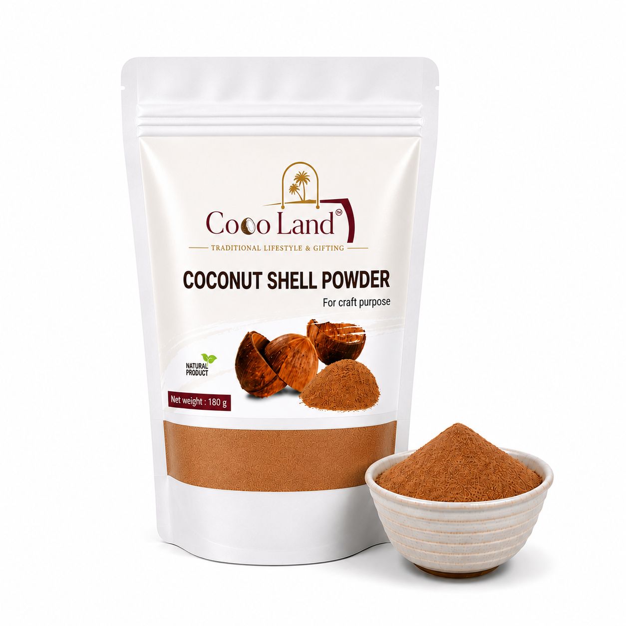 CocoLand COCONUT SHELL POWDER 180g | Natural Coconut Shell Dust for Craft Making, Agarbatti & Incense Production, Wood Filler, Coconut Shell Sticking, DIY Art Projects, Eco-Friendly Raw Material