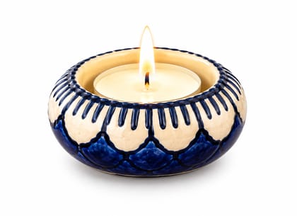 DHRUVINSRI Handmade Ceramic Diya & Tealight HolderI Reusable, Ecofriendly  | Decorative Multi-Purpose Festive Home Decor-1 Pc