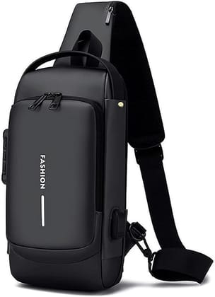 Anti-theft Men's Sling Bag with USB Charging Port & Lock