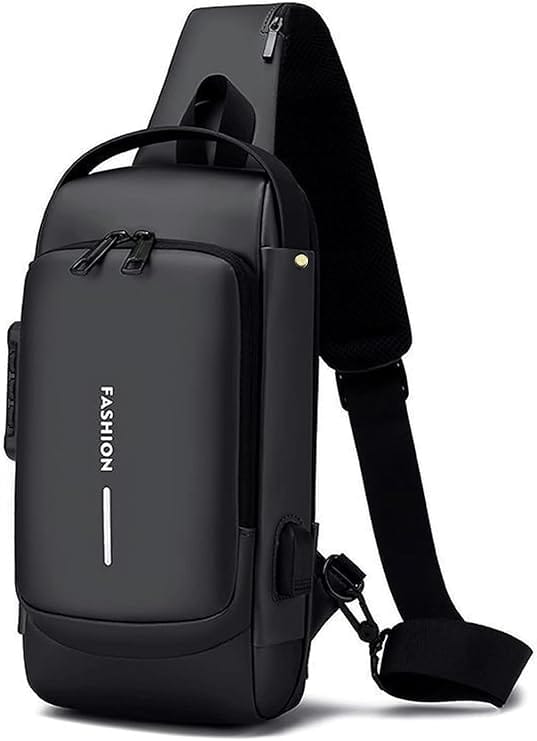 Anti-theft Men's Sling Bag with USB Charging Port & Lock