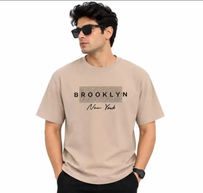 Mens Brooklyn New York Printed Round Neck Half Sleeve Black T-Shirt for Men