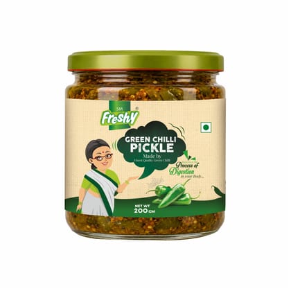 SM Freshy Green Chilli Pickle 200g, Spicy Green Chilli Achaar, Tangy & Flavourful Indian Pickle, Authentic Assam Style, Traditional Recipe, Perfect Meal Companion