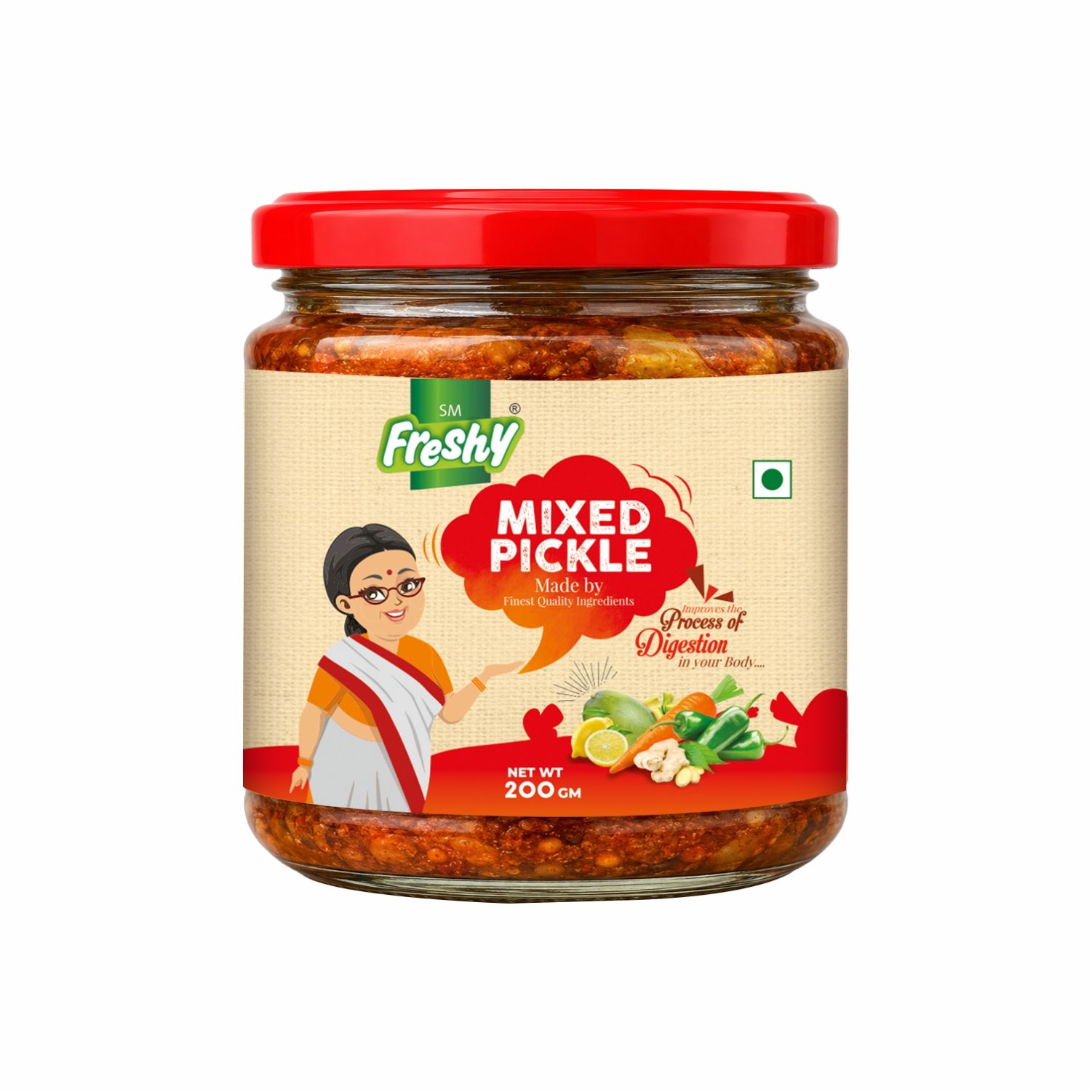 SM Freshy Mixed Pickle 200g, Traditional Indian Mixed Vegetable Achaar, Spicy & Tangy Pickle, Authentic Assam Style, Perfect Meal Companion
