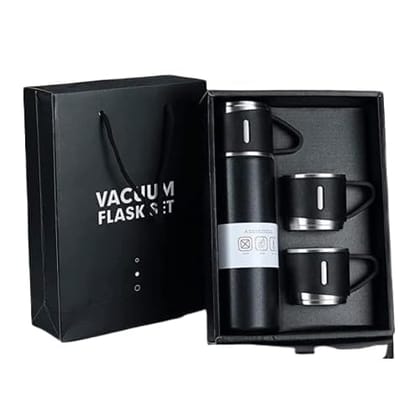 500ml Stainless Steel Vacuum Flask Set with 2 Cups and Gift Box