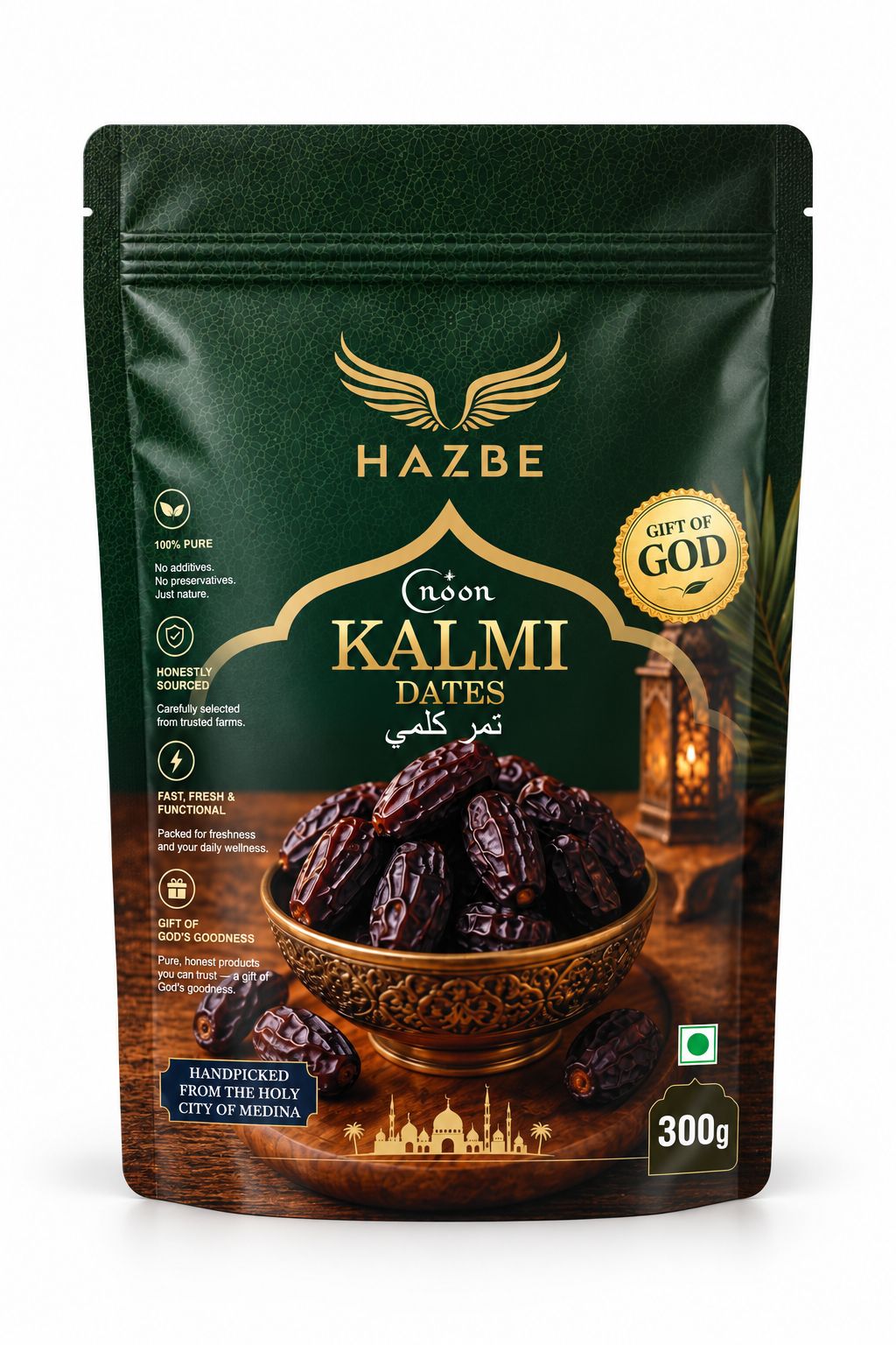 HAZBE Noon Premium Kalmi Dates | Soft And Juicy (300 Gm)