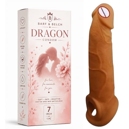 SCENTURS Premiun 07 Inch Dragon Condom Reusable Chocolate Flavour, Intense Sensation Realistic Skin Feel & Safe Protection Comfortable Pack of 1 Pcs