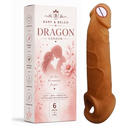 SCENTURS Premiun 06 Inch Dragon Condom Reusable Chocolate Flavour, Intense Sensation Realistic Skin Feel & Safe Protection Comfortable Pack of 1 Pcs