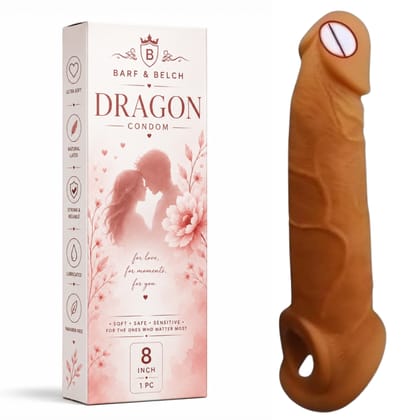 SCENTURS Premiun 08 Inch Dragon Condom Reusable Chocolate Flavour, Intense Sensation Realistic Skin Feel & Safe Protection Comfortable Pack of 1 Pcs