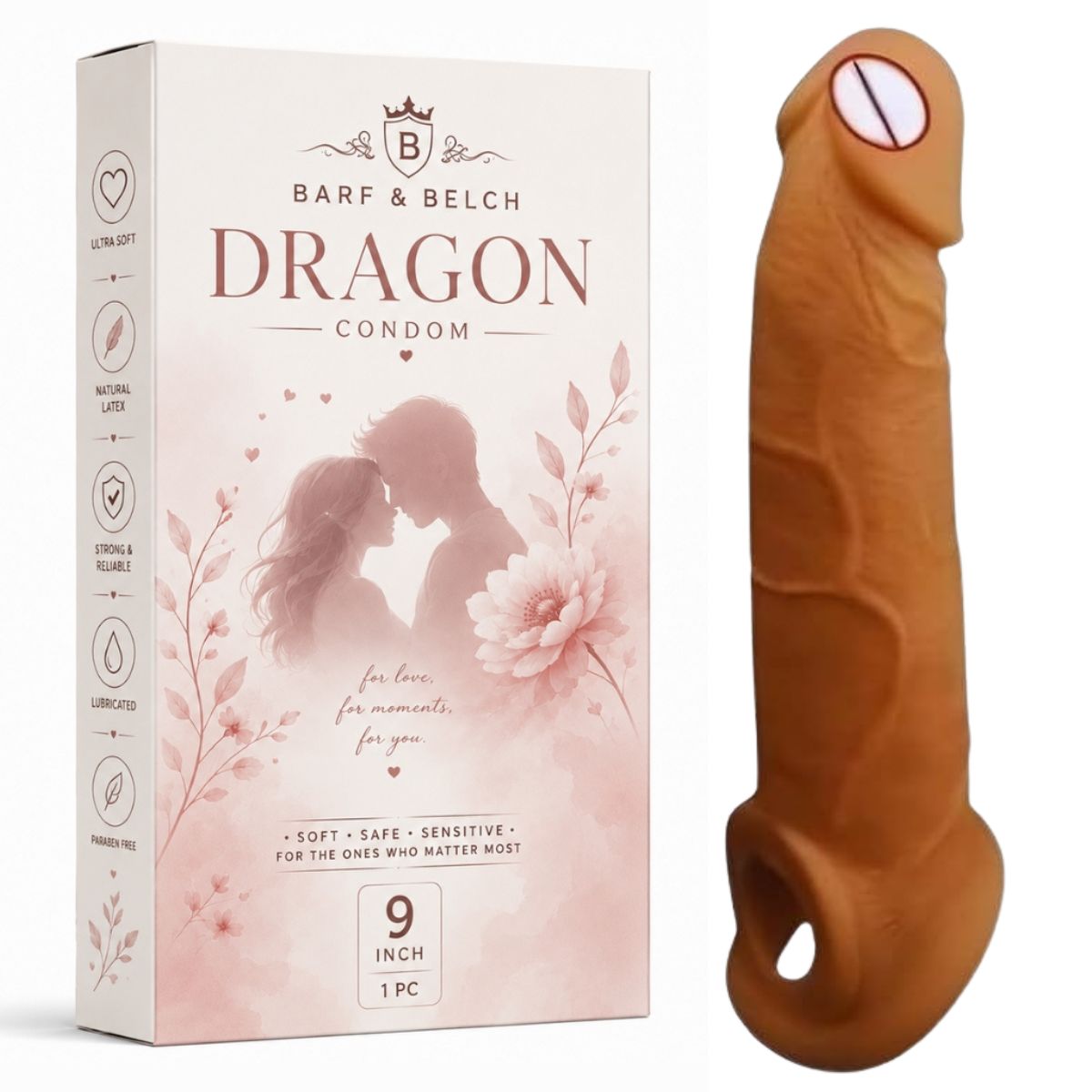 SCENTURS Premiun 09 Inch Dragon Condom Reusable Chocolate Flavour, Intense Sensation Realistic Skin Feel & Safe Protection Comfortable Pack of 1 Pcs
