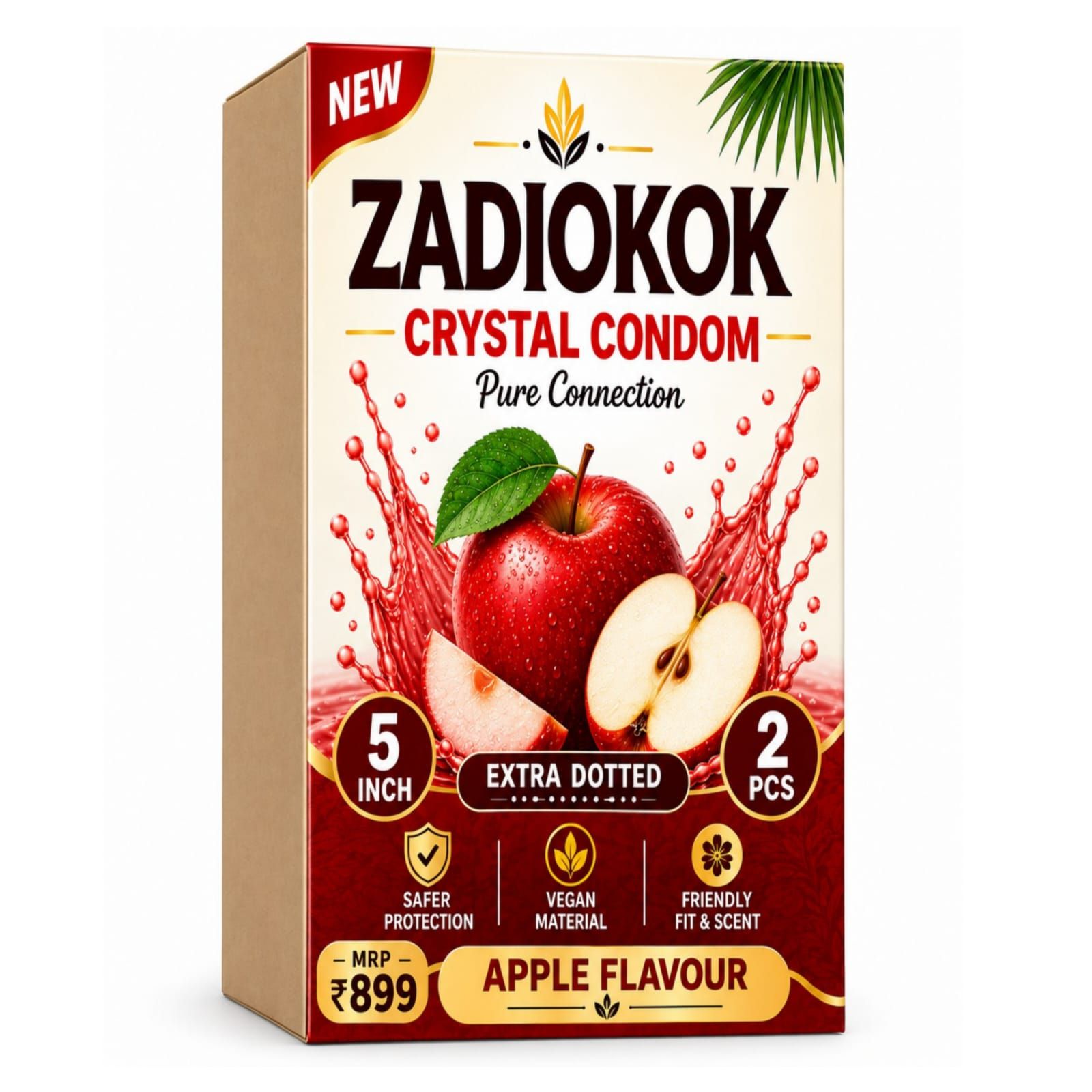 Zadiokok 5 Inch Crystal Condom with Extra Dotted Apple Flavour, Reusable & Comfortable Fit (2 Pcs Set)