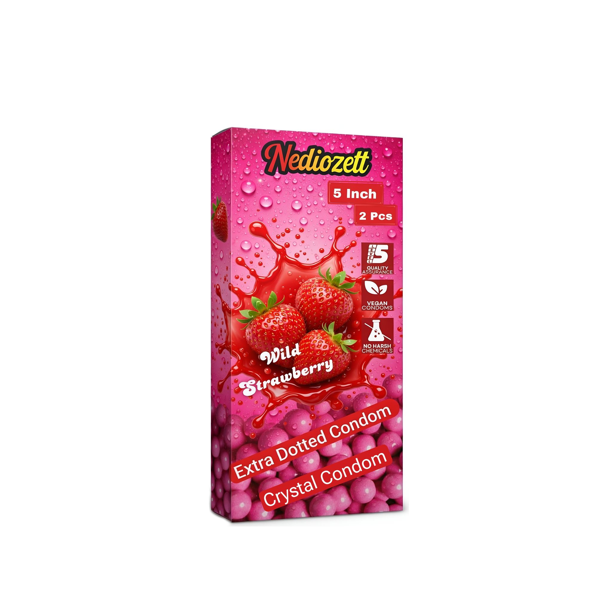 Nediozett Strawberry Flavor Crystal Condom For Long Last Action Silicone Reusable Condom Extra Dotted 5 inch (Pack of 2)