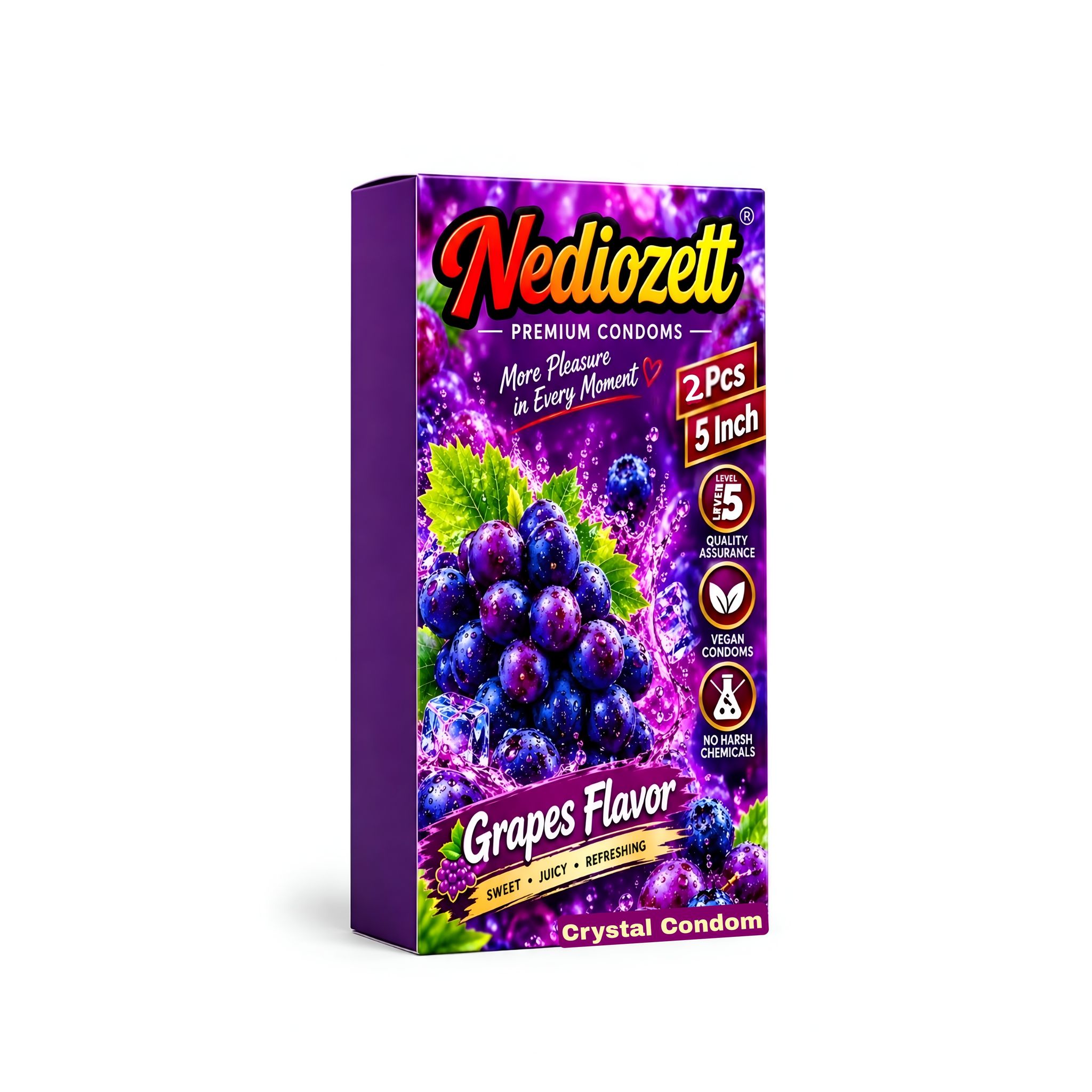 Nediozett Grapes Flavor Crystal Condom For Long Last Action Silicone Reusable Condom Extra Dotted 5 inch (Pack of 2)