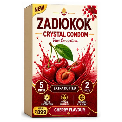 Zadiokok 5 Inch Crystal Condom with Extra Dotted Cherry Flavour, Reusable & Comfortable Fit (2 Pcs Set)