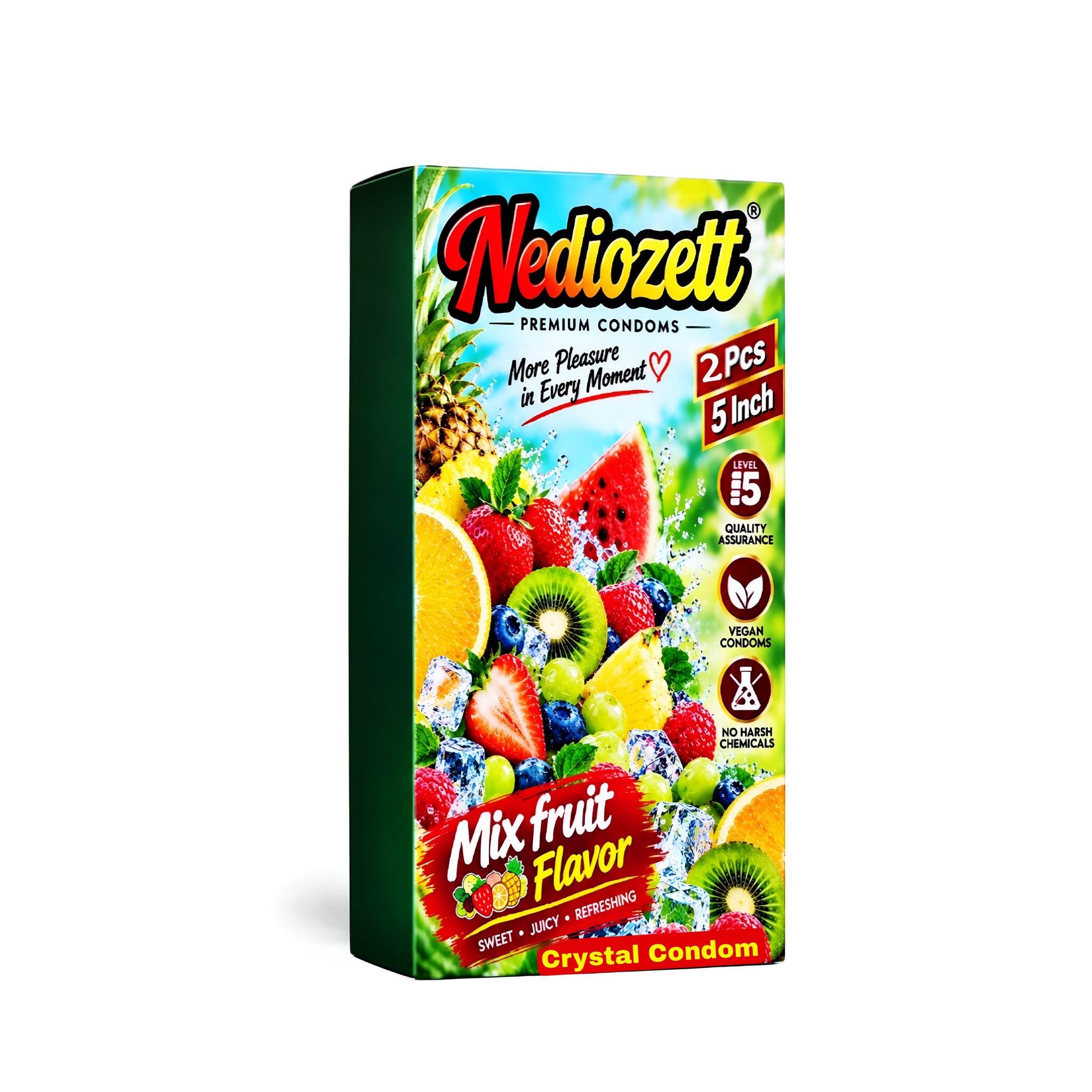 Nediozett Mix Fruit Flavor Crystal Condom For Long Last Action Silicone Reusable Condom Extra Dotted 5 inch (Pack of 2)