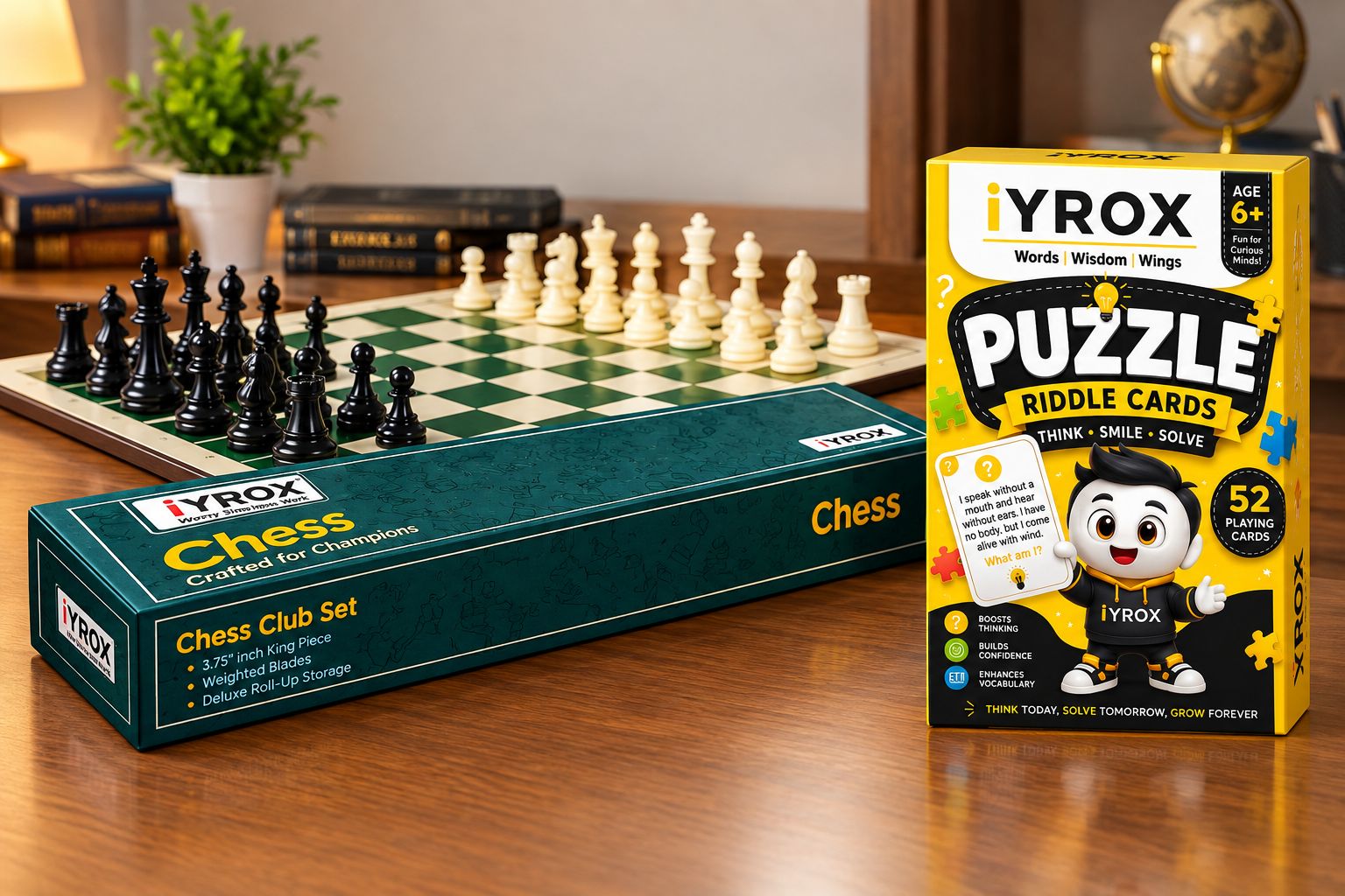 Premium Chess Set with Kids Riddle Game – Strategy, Brain Teasers & Fun Family Game Combo