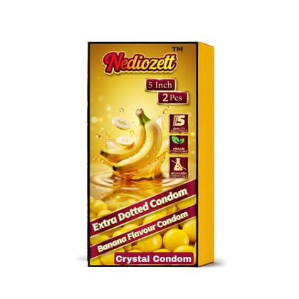 Nediozett Banana Flavor Crystal Condom For Long Last Action Silicone Reusable Condom Extra Dotted 5 inch (Pack of 2)