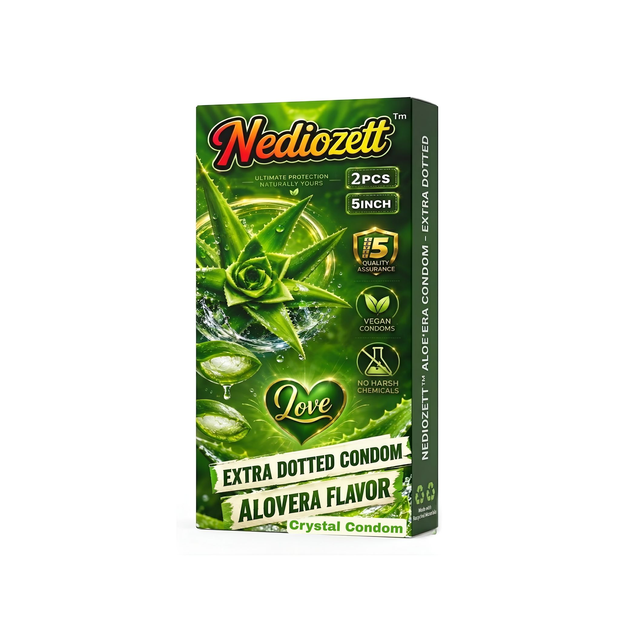 Nediozett Aloe vera Flavor Crystal Condom For Long Last Action Silicone Reusable Condom Extra Dotted 5 inch (Pack of 2)