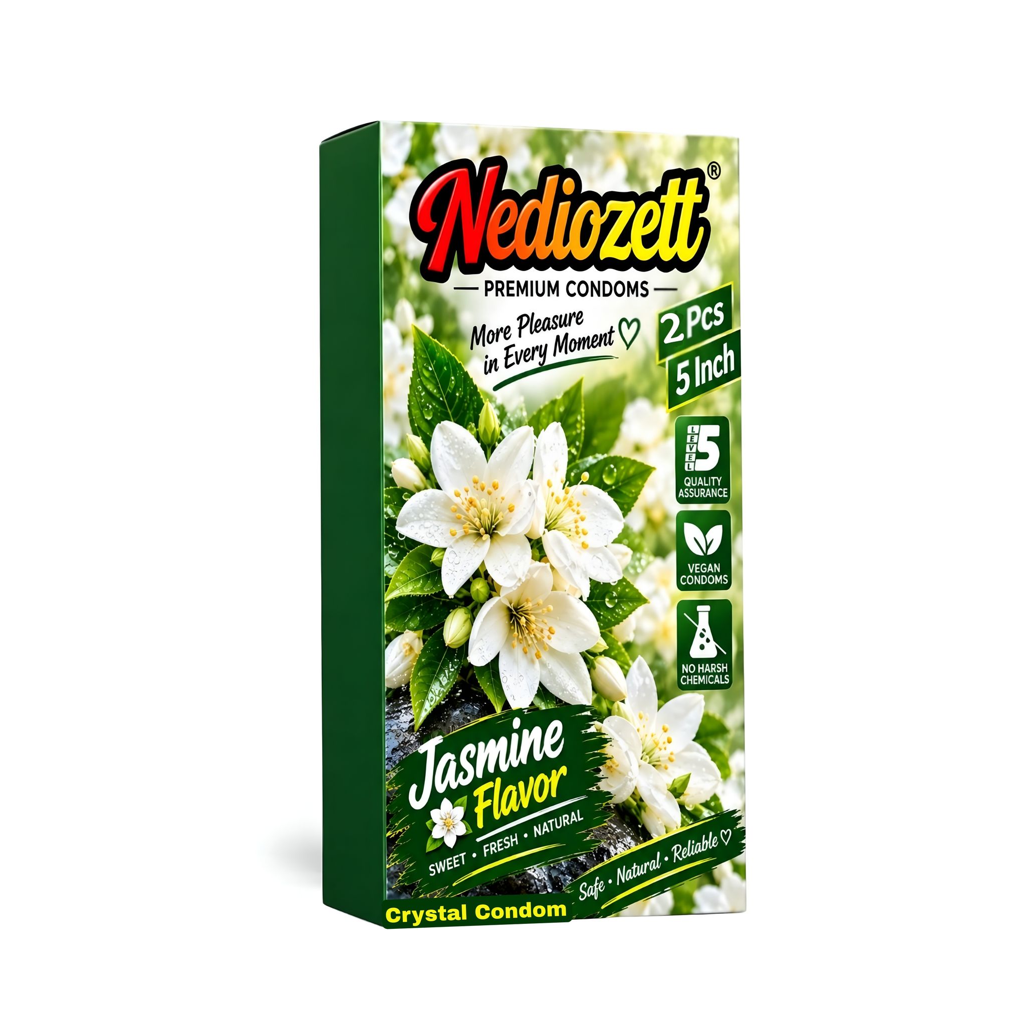 Nediozett Jasmine Flavor Crystal Condom For Long Last Action Silicone Reusable Condom Extra Dotted 5 inch (Pack of 2)