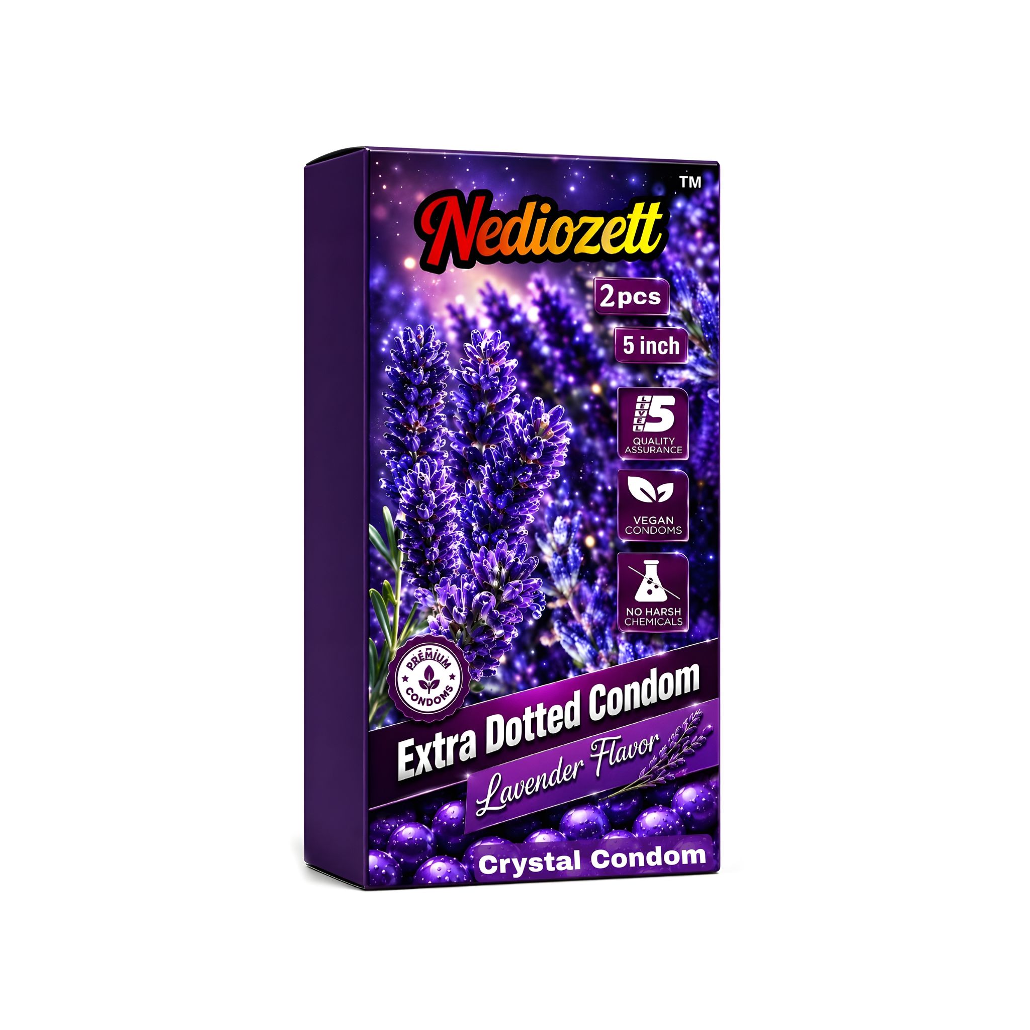 Nediozett Lavender Flavor Crystal Condom For Long Last Action Silicone Reusable Condom Extra Dotted 5 inch (Pack of 2)