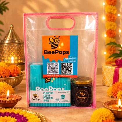 Combo Pack of 6 Pumpkin Seeds Protein Bars Box  (6NX30G) and Himalayan Honey (500G) in a gift bag