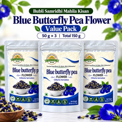Blue Butterfly Pea Flower Value Pack | 50 g × 3 | Total 150 g