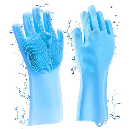 Heavy Duty Silicone Cleaning Hand Gloves Non-Slip | Reusable Magic Gloves for Dish washing, Kitchen Cleaning, Car Washing & Pet Grooming | Multicoloured (Original)