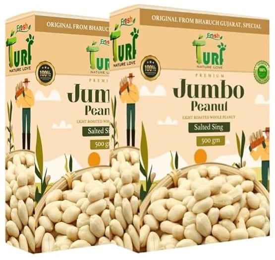 TURF FRESH -  Premium Jumbo Peanuts | Light Roasted Salted Sing Dana | Bharuch Gujarat Special | Crunchy Healthy Snack