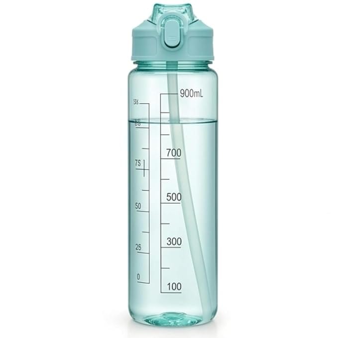 Transparent Motivational Water Bottle (900 ML) with Time Marker, Leakproof, Durable, Time Marker | Non-Toxic Bottle for Fitness, Gym, office, School , Indoor/Outdoor Bottle 