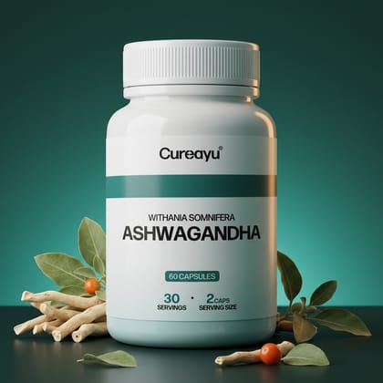 Cureayu Ashwagandha Capsules | Ayurvedic Support for Stress Relief, Strength & Immunity