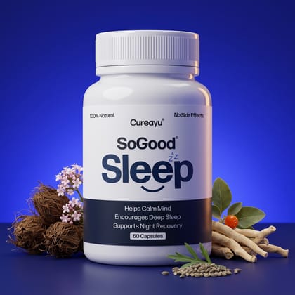 Cureayu SoGood Sleep Capsules | Ayurvedic Sleep Support | For Deep Rest & Calm Mind | 60 Capsules